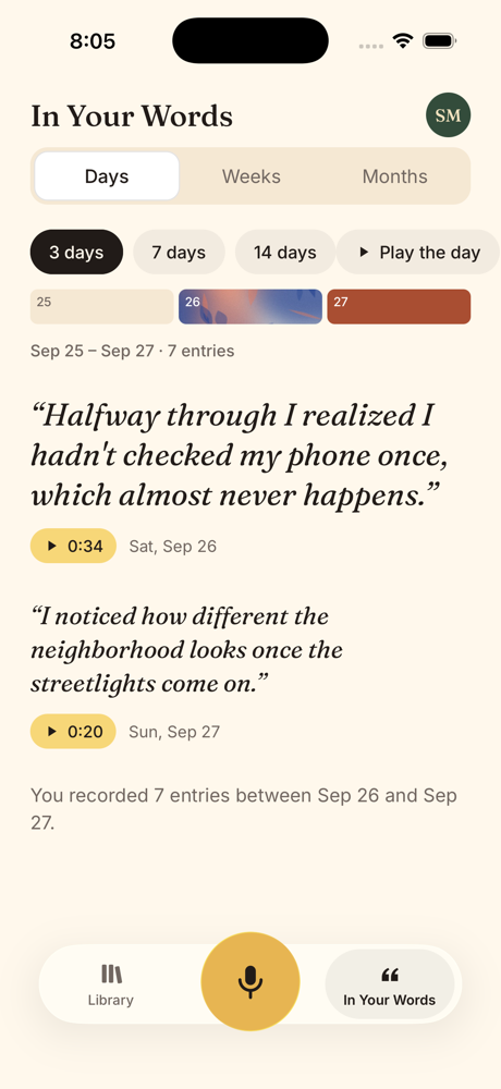 In Your Words showing exact quotes from recent days